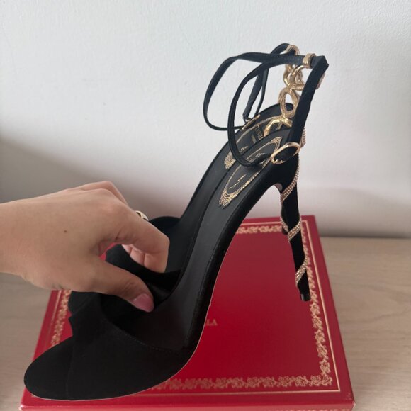 NWT René Caovilla Morgana Sandals Black Suede Leather Snake Rhinestones Sz 41 - Picture 9 of 12